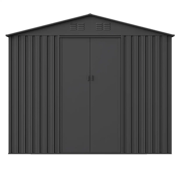 Domek narzędziowy metalowy NORDVIC Magni 283x189 cm + przesuwne Drzwi 182 cm, Ocynkowany, Dwuspadowy Dach, Wentylacja, Cold Grey